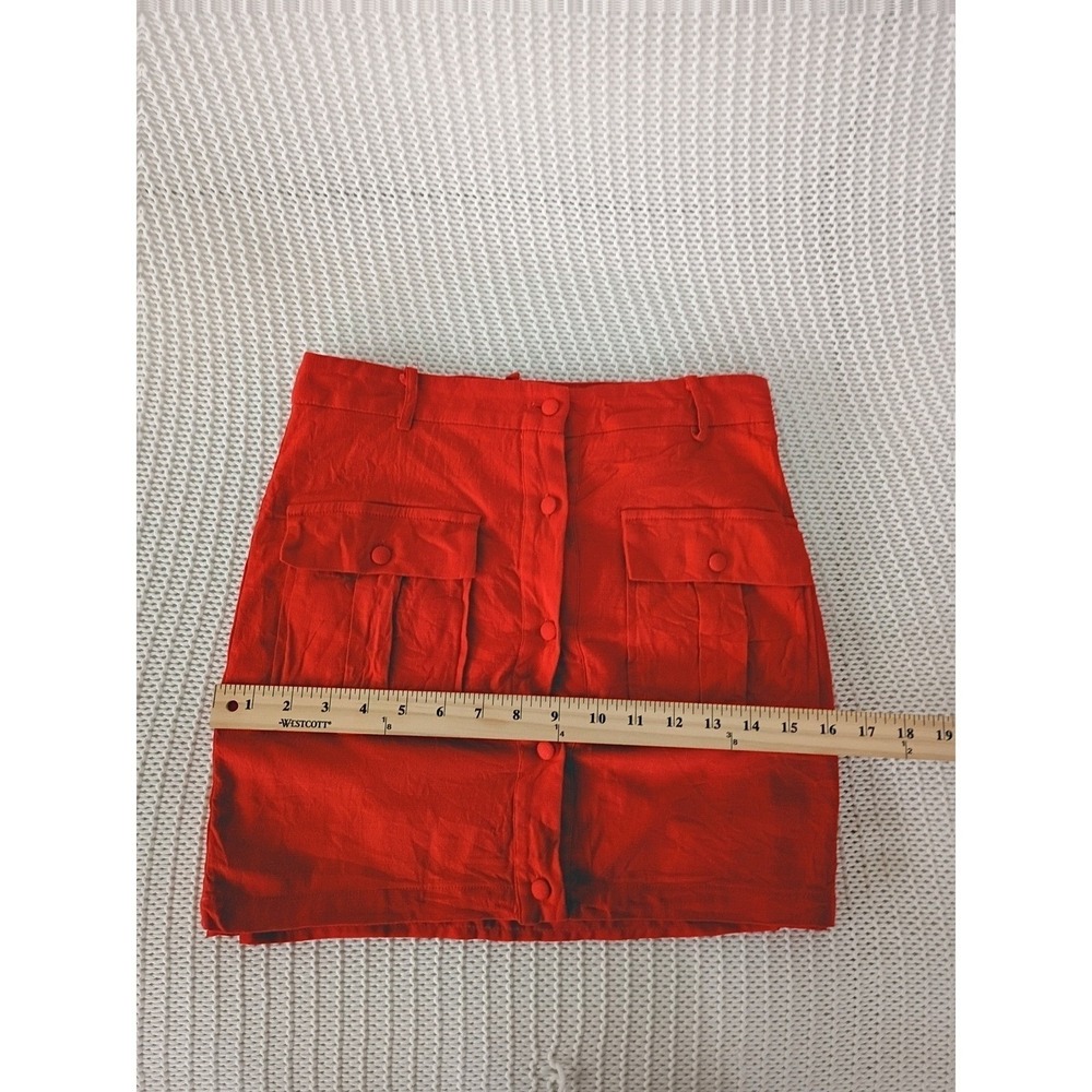 Idem Ditto XS Red Linen Cargo Mini Skirt High Waist Button Front Utility Pockets - Picture 8 of 9